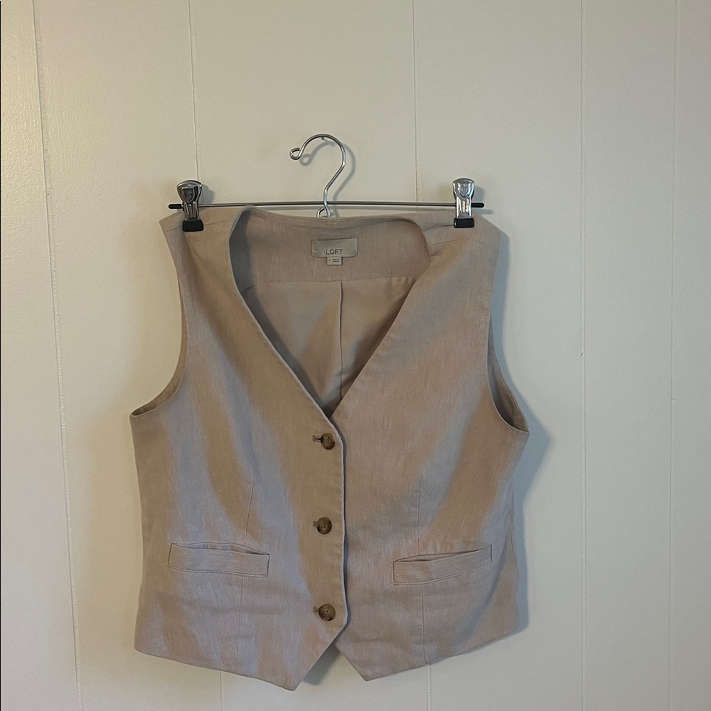 LOFT Beige Button-Front Vest